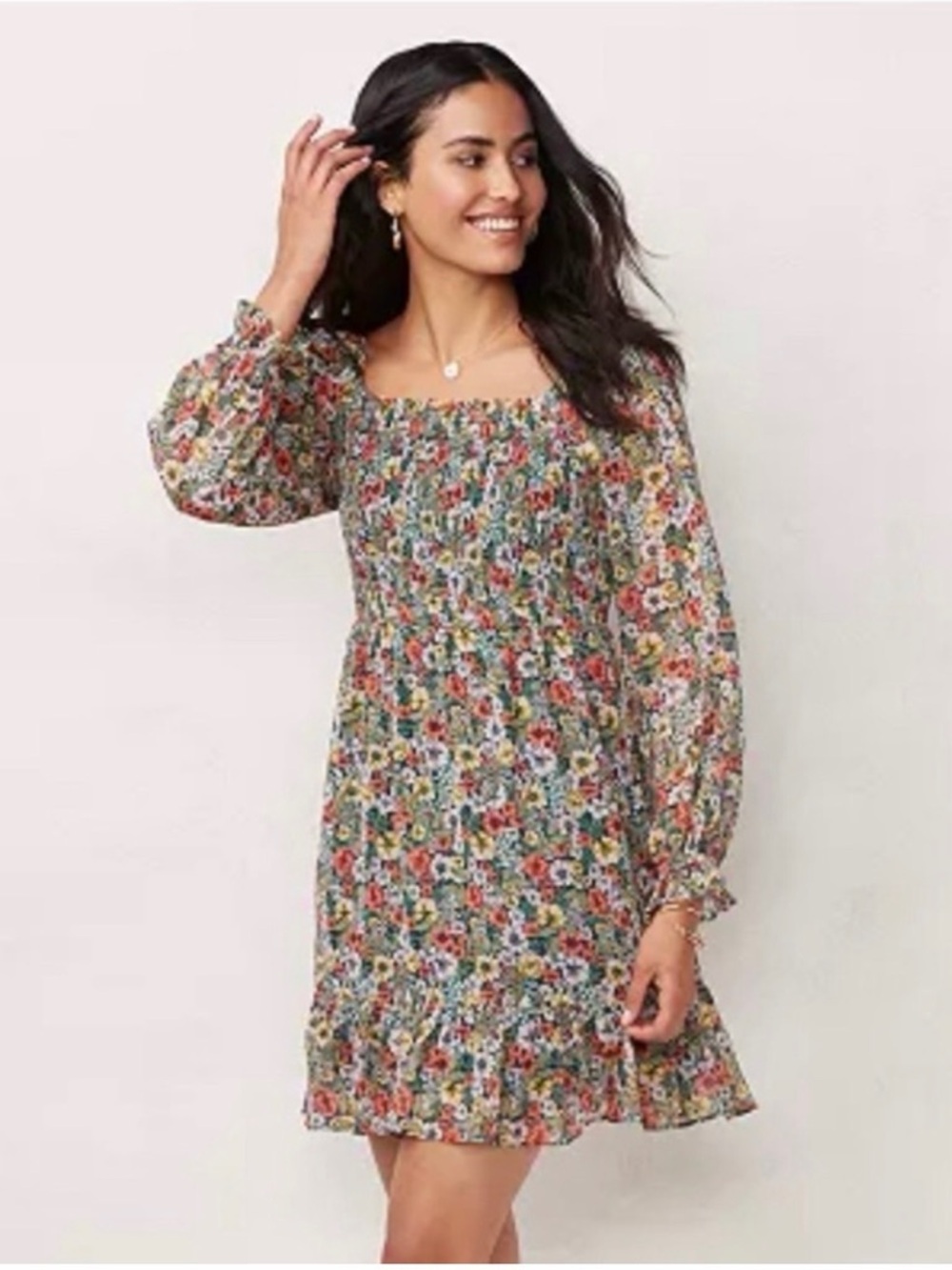 Lauren Conrad Floral Smocked Dress Size Small  Long Sleeve | Sq. neck | Babydoll